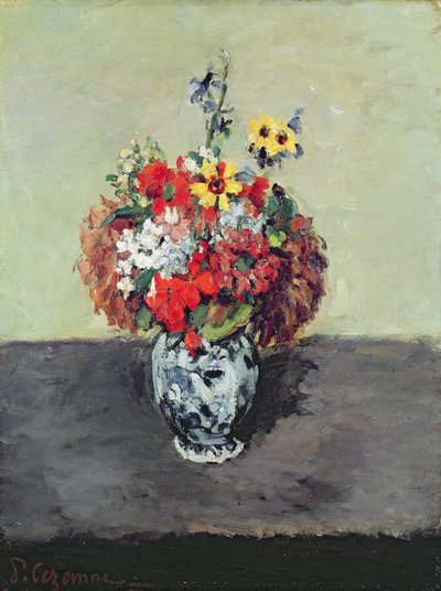 Flowers in a Delft vase by Paul Cézanne